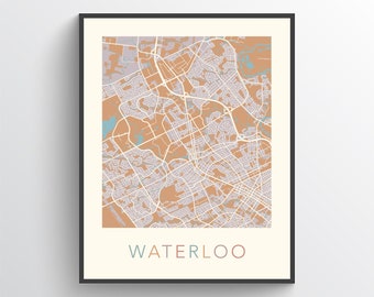 Waterloo Map, Waterloo ON, Waterloo Print, Waterloo Poster, Waterloo Art, Waterloo City Map, Waterloo Street Map, Waterloo Ontario, Canada
