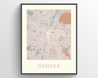Denver Map, Denver Poster, Denver Print, Map of Denver, Denver Art, Denver Street Map, Denver City Map, Denver Decor, Denver, Giclee Print