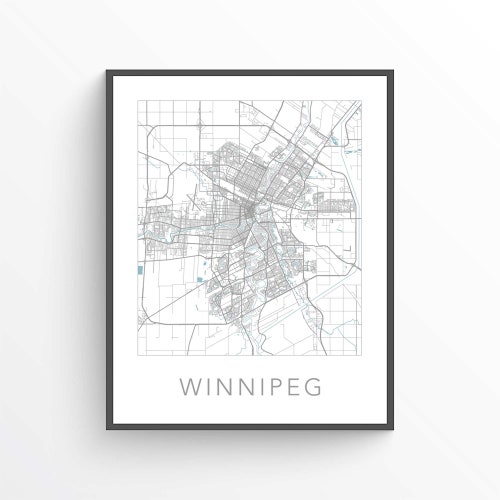 Winnipeg Manitoba City Map Poster Winnipeg Art Winnipeg Etsy