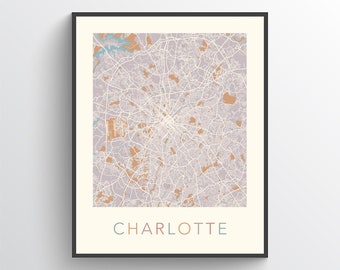 Charlotte Map Print, Charlotte NC, Charlotte Poster, Charlotte Print, Charlotte City Map, Charlotte Street Map, Charlotte North Carolina