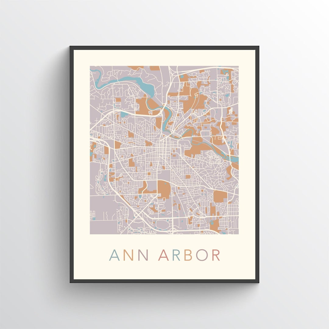 Ann Arbor Map, Ann Arbor MI, Ann Arbor Michigan, Ann Arbor Print, Ann