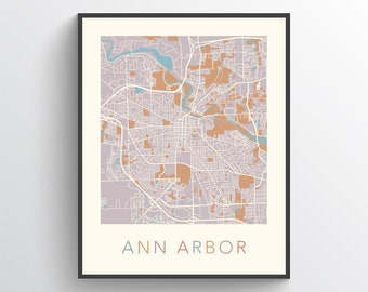 Ann Arbor Map, Ann Arbor MI, Ann Arbor Michigan, Ann Arbor Print, Ann Arbor Poster, Ann Arbor Art, Ann Arbor Map Print, Ann Arbor Gift, USA