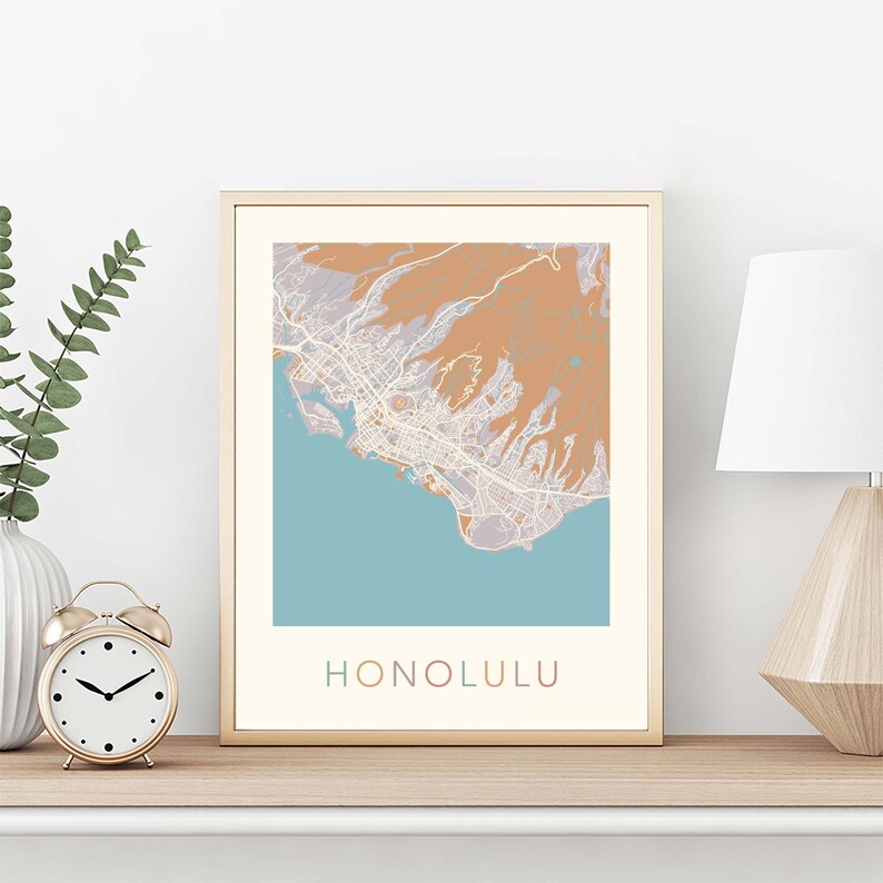 Honolulu Map Honolulu Poster Honolulu Print Honolulu City Etsy