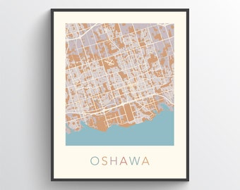Oshawa Map, Oshawa ON, Oshawa Poster, Oshawa Map Print, Oshawa Gift Map, Oshawa City Map, Oshawa Ontario, Oshawa Wall Art, Canada