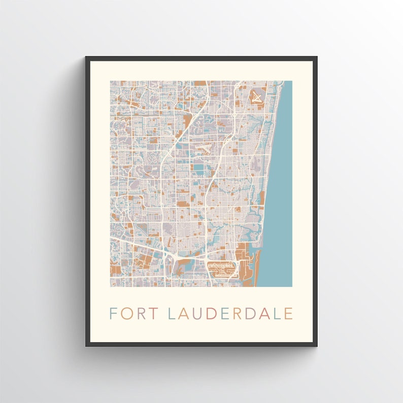 Fort Lauderdale Map Florida Fort Lauderdale Print Fort - Etsy