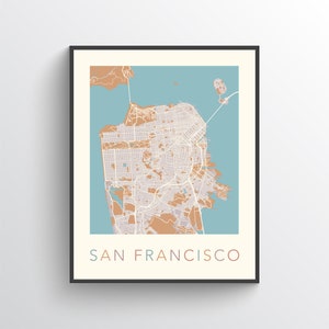 Carte de San Francisco, plan des rues de San Francisco, plan de la ville de San Francisco, art de San Francisco, impression de carte de San Francisco, San Francisco, États-Unis, États-Unis