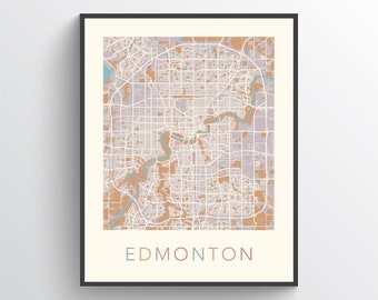Edmonton Map, Edmonton AB, Edmonton Print, Edmonton Poster, Edmonton Art, Edmonton City Map, Edmonton Street Map, Edmonton Alberta, Canada