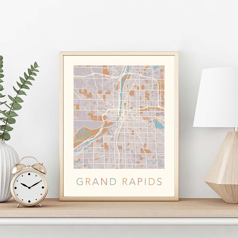 Grand Rapids Map Grand Rapids Poster Grand Rapids Print Etsy