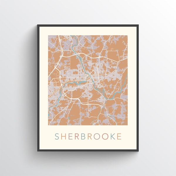 Sherbrooke Map, Sherbrooke QC, Sherbrooke City Map, Sherbrooke Print, Sherbrooke Wall Art, Sherbrooke Gift Map, Sherbrooke Quebec, Canada