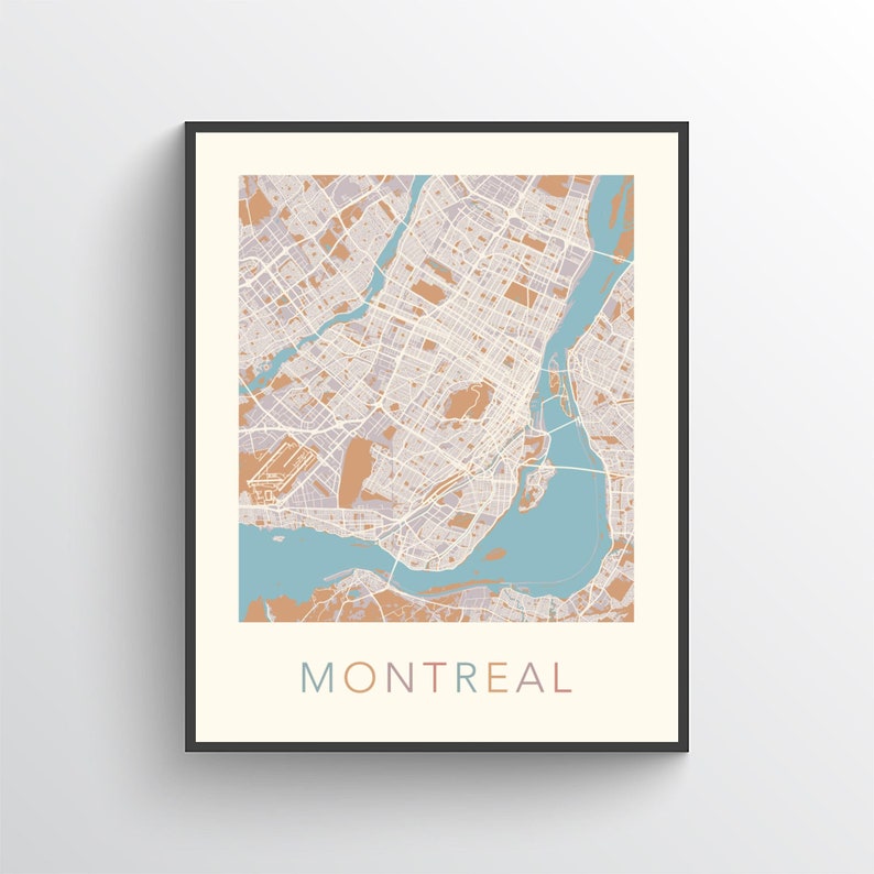 Carte de Montréal, Montréal QC, Plan de la ville de Montréal, Art de Montréal, Impression de Montréal, Carte des rues de Montréal, Affiche de Montréal, Montréal Québec, Canada image 1