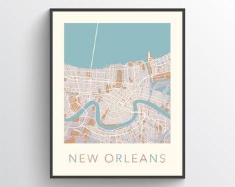 Carte de la Nouvelle-Orléans, affiche de la Nouvelle-Orléans, impression de la Nouvelle-Orléans, plan de la ville de la Nouvelle-Orléans, carte de la Nouvelle-Orléans, art de la Nouvelle-Orléans, plan des rues de la Nouvelle-Orléans