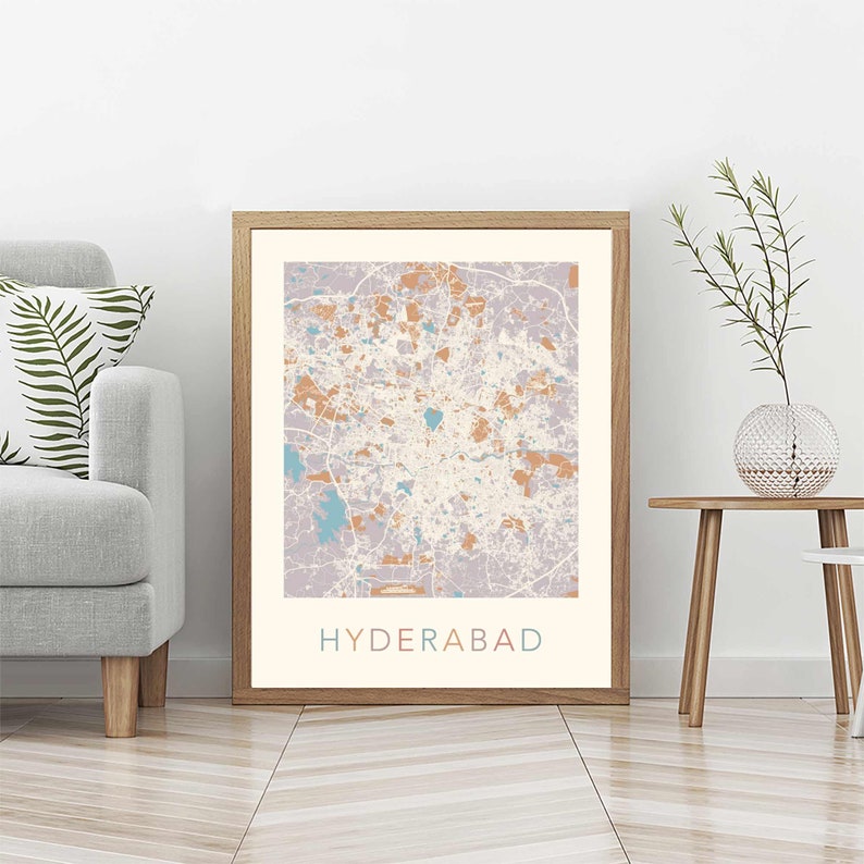 Hyderabad Map Hyderabad India Hyderabad Print Hyderabad Etsy
