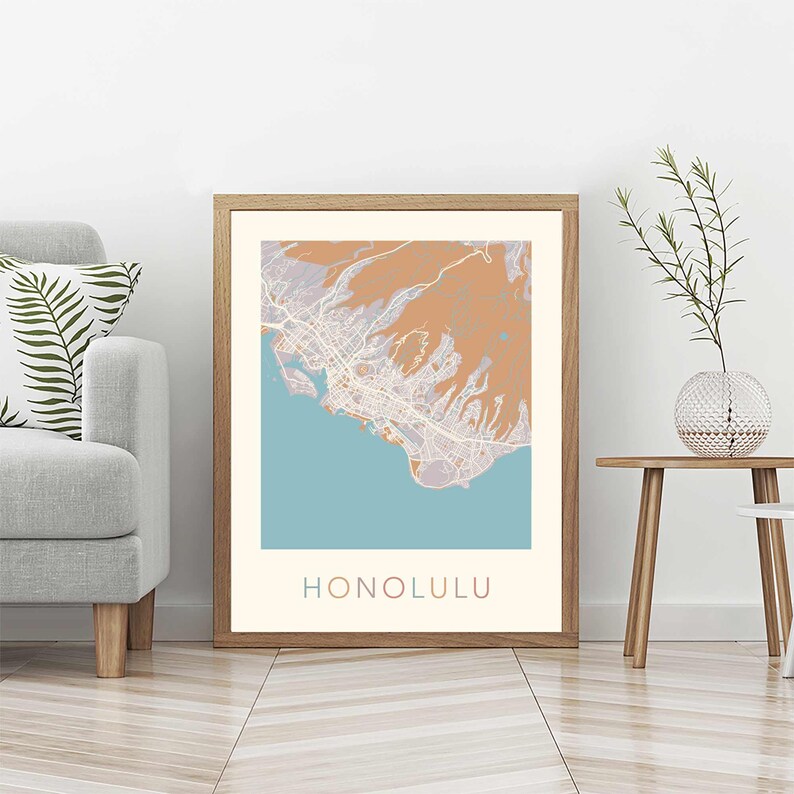 Honolulu Map Honolulu Poster Honolulu Print Honolulu City Etsy