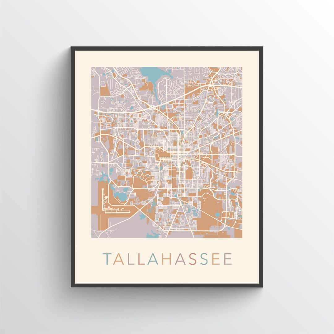 Tallahassee Map Print Tallahassee Map Poster Tallahassee Etsy