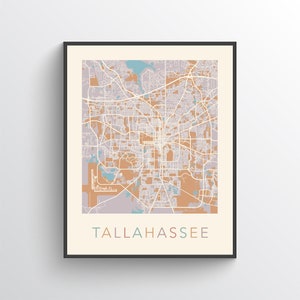 Wydruk mapy Tallahassee, plakat z mapą Tallahassee, mapy Tallahassee, wydruk Tallahassee, wydruk Florydy, mapa Tallahassee, sztuka ścienna Tallahassee