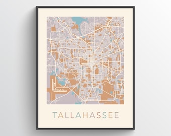 Tallahassee Map Print, Tallahassee Map Poster, Tallahassee Maps, Tallahassee Print, Florida Print, Carte de Tallahassee, Tallahassee Wall Art