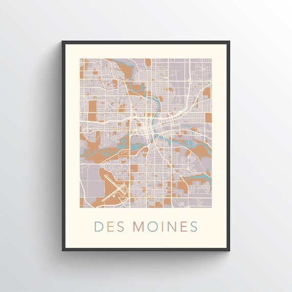 Des Moines Map Des Moines Poster Des Moines Print Des Etsy