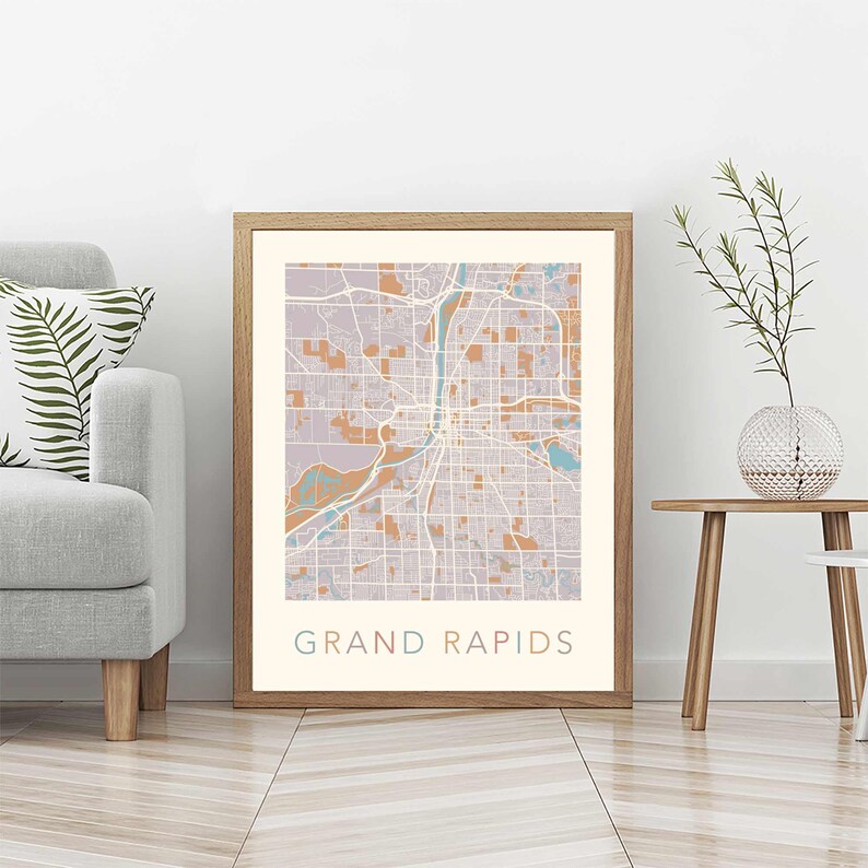Grand Rapids Map Grand Rapids Poster Grand Rapids Print Etsy