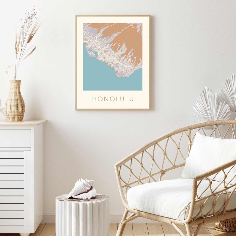 Honolulu Map Honolulu Poster Honolulu Print Honolulu City Etsy