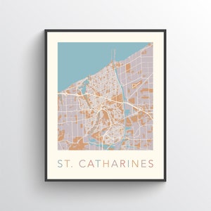 Carte de St. Catharines, Ontario, affiche de St. Catharines, plan de la ville de St. Catharines, impression de carte de St. Catharines, St. Catharines (ON), carte artistique, Canada