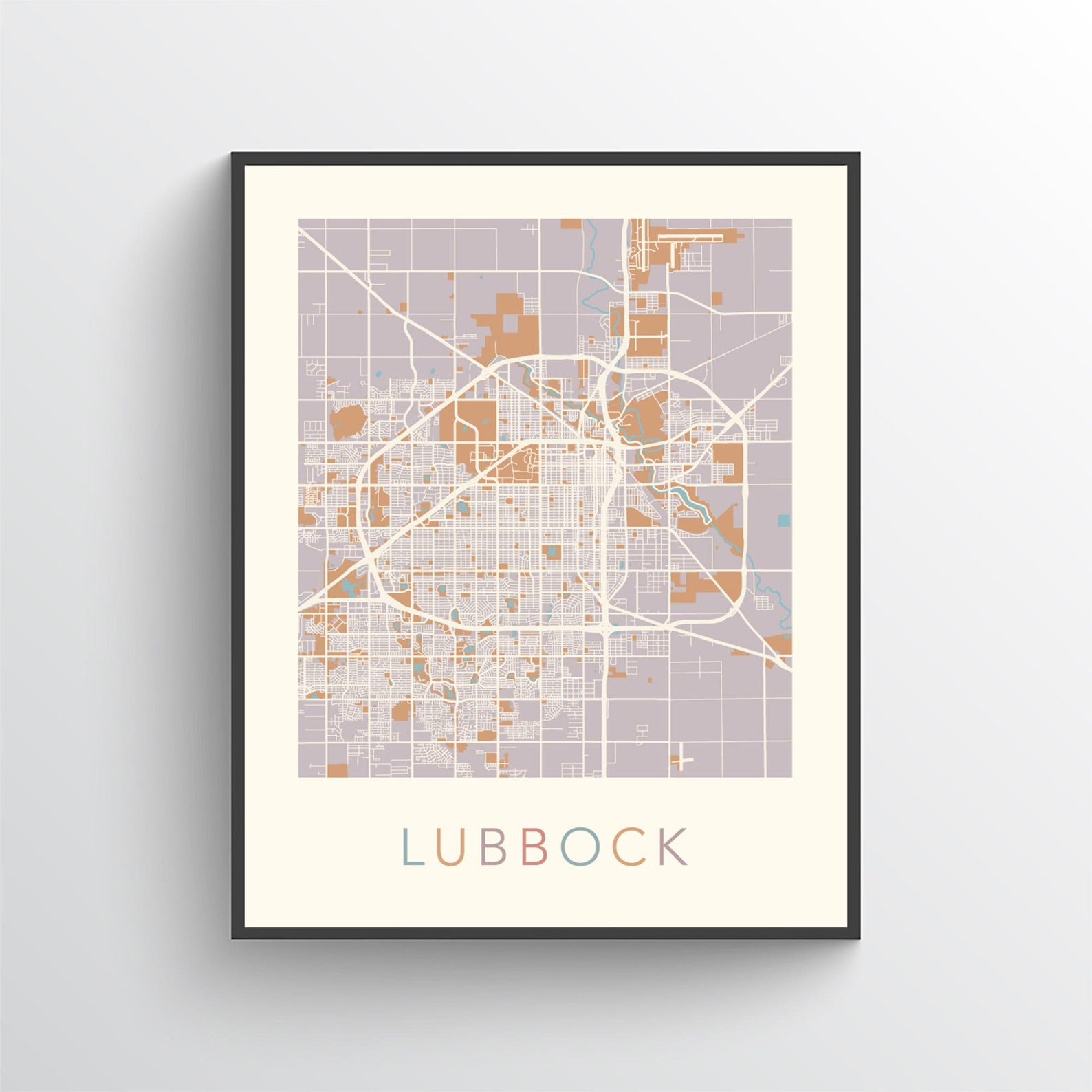 Lubbock Map, Lubbock Texas, Lubbock Print, Lubbock Poster, Lubbock Art