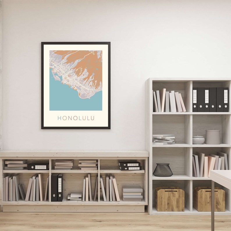 Honolulu Map Honolulu Poster Honolulu Print Honolulu City Etsy