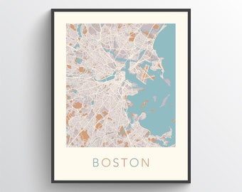 Boston Map Print, Boston MA, Boston Poster, Boston Print, Boston Art, Boston City Map, Boston Decor, Boston Gift, Boston Massachusetts