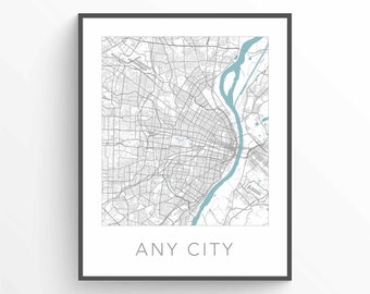 Any City Map, Custom Map Print, Personalized Map, Custom City Map, Custom Map, Custom Map Poster, Custom Street Map, Custom Map Gift