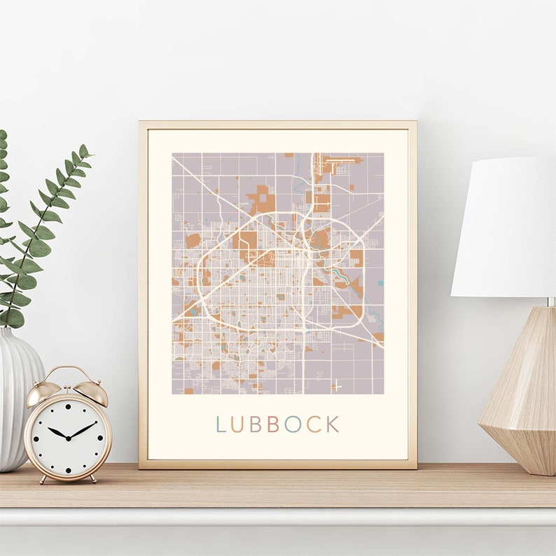 Lubbock Map Lubbock Texas Lubbock Print Lubbock Poster Etsy
