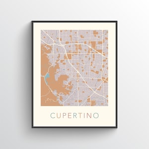 Cupertino Map Print, Cupertino CA, Cupertino City Map, Cupertino Wall Art, Cupertino Art Print, Cupertino Gift Map, Cupertino California