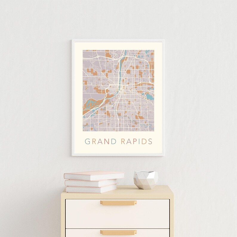 Grand Rapids Map Grand Rapids Poster Grand Rapids Print Etsy