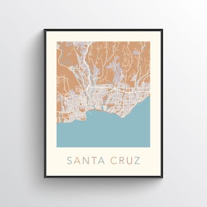 Santa Cruz Map Print, Santa Cruz Map Poster, Santa Cruz Map, Santa Cruz Print, Santa Cruz City Map, Map of Santa Cruz, Santa Cruz, US, USA