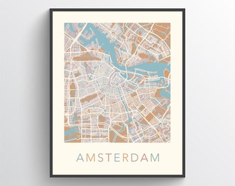 Amsterdam Map, Amsterdam Street Map, Amsterdam City Map, Amsterdam Print, Amsterdam Poster, Amsterdam Art, Amsterdam Gift, Holland
