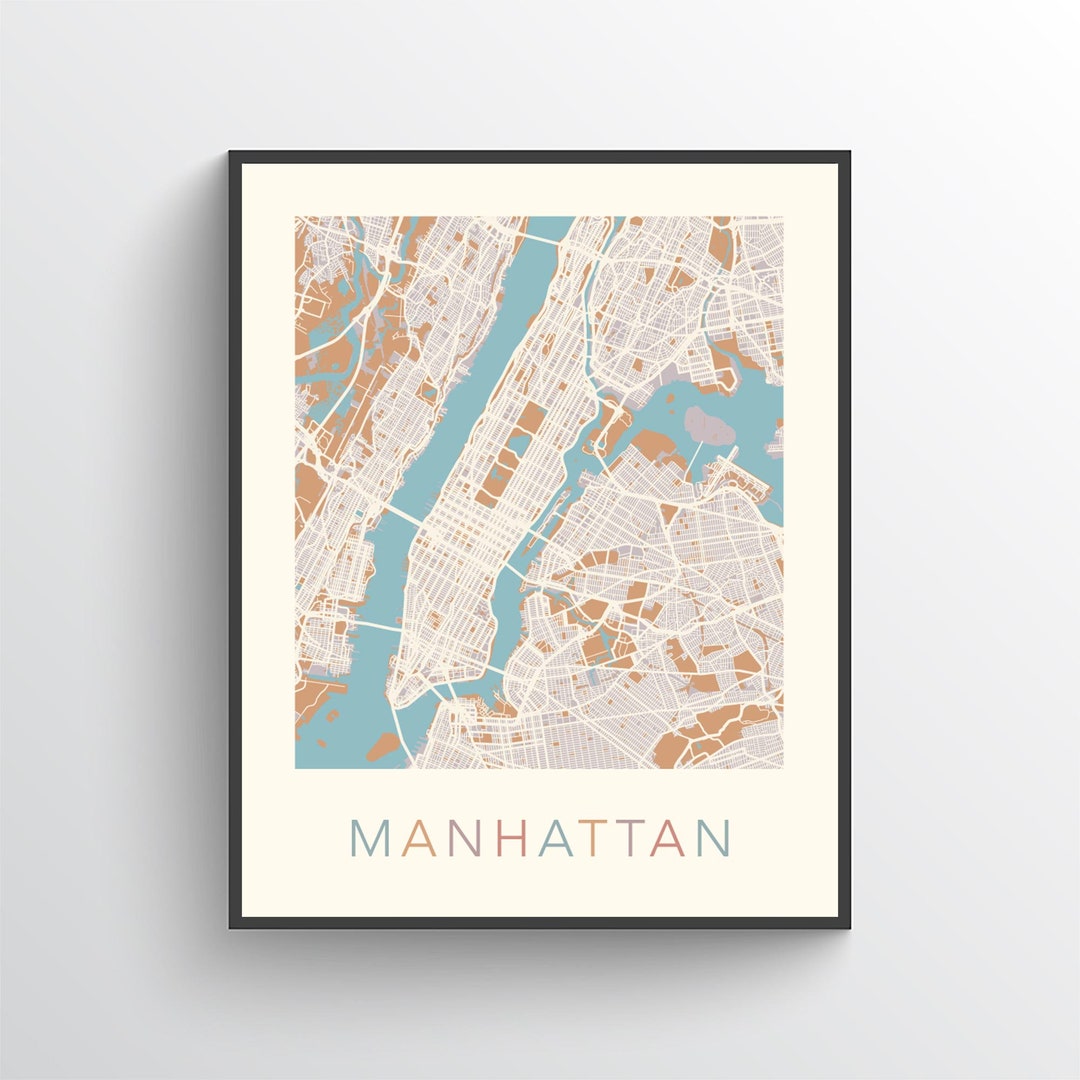 Manhattan Map, New York, Manhattan Print, Manhattan Poster, Manhattan ...