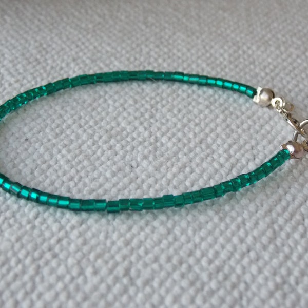 Bracelet perles de rocailles, estival, vert turquoise