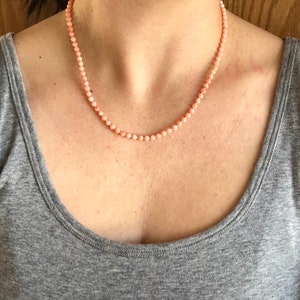 Hand knotted angel skin coral gemstone candy necklace - 4 mm rounds