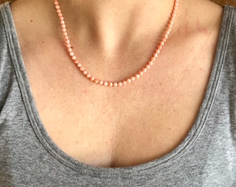 Hand knotted angel skin coral gemstone candy necklace - 4 mm rounds