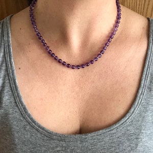 Hand knotted amethyst gemstone candy  necklace - rounds - February birthstone