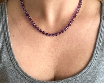 Hand knotted amethyst gemstone candy  necklace - rounds - February birthstone