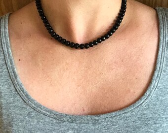 Hand knotted black tourmaline gemstone candy necklace