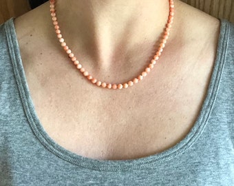 Hand knotted angel skin coral gemstone candy necklace - 5 mm rounds