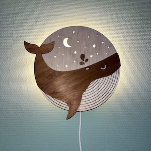 Ocean Whale Wooden Wall Lamp: Nursery Night Light