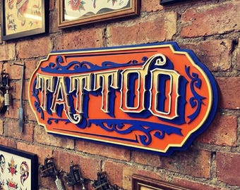Tattoo Studio Sign, Wooden Wall Art Decor, Vintage Ink Artist Gift, Large Layered