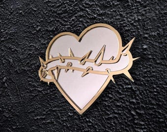 Heart with Thorns Tattoo Gothic Art Golden Acrylic Wall Decor