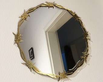 Barbed Wire Mirror  - Tattoo Design - Unique Acrylic Wall Decor for Art Enthusiasts & Studio Collectors - Gold - Silver