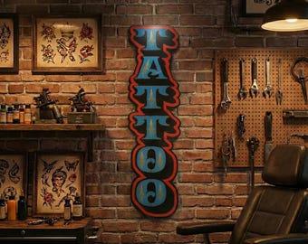 Tattoo Studio Sign: Wooden Wall Art with Gold Details Handmade