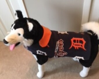 Dog Coats: Detroit Tigers Double Plush Navy and Orange Dog Coat in Size Large