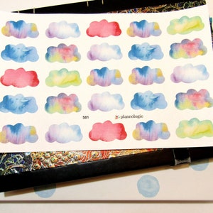 Blank Watercolor Cloud Planner Stickers - Functional Planner Stickers - Watercolor Stickers