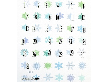 Snowflake Date Covers Planner Stickers - Christmas Countdown Stickers - Winter Planner Stickers - Calendar Stickers