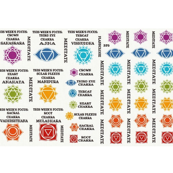 CHAKRA Stickers - Planner Stickers - Journal Stickers - Meditation Stickers - Wellness